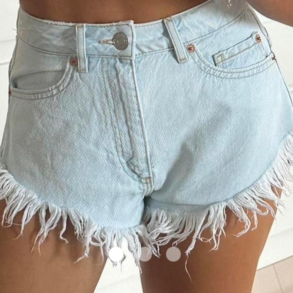 Garage Cheeky Festival Denim Jean Shorts Frayed Light Wash Blue
